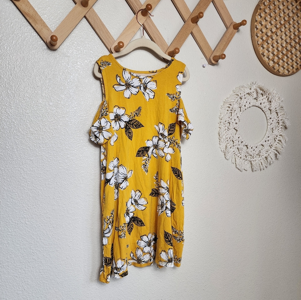 Bixby Floral Cold Shoulder Dress Girl’s S Yellow Tropical Pullover Unlin…